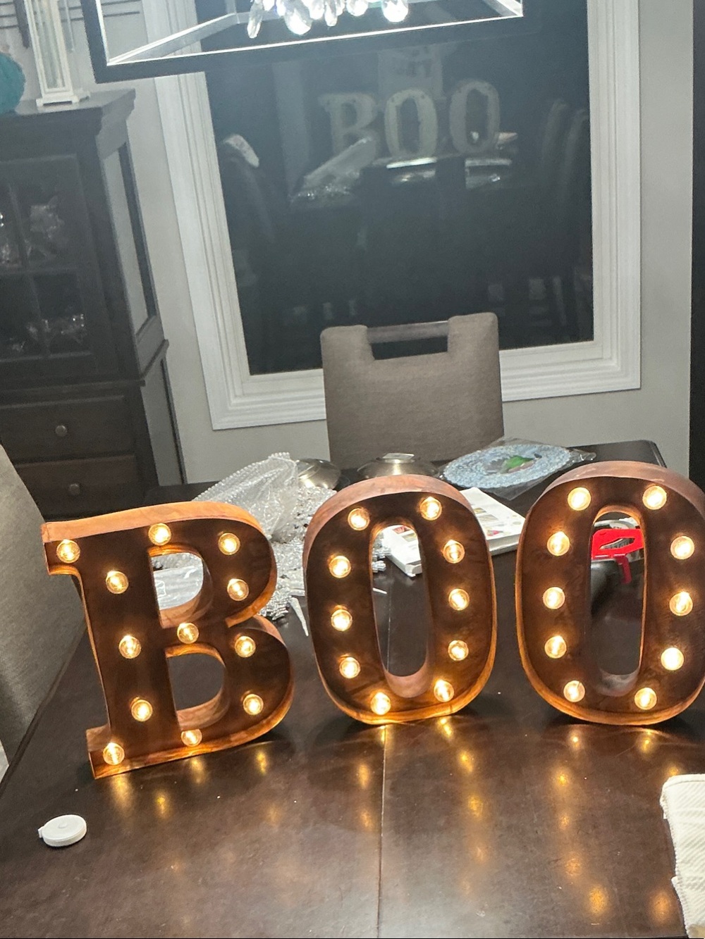 Vintage-Style BOO Marquee Lights - Brown